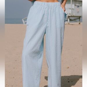 NWT Daily Drills Seersucker Resort Pants Turquoise + White